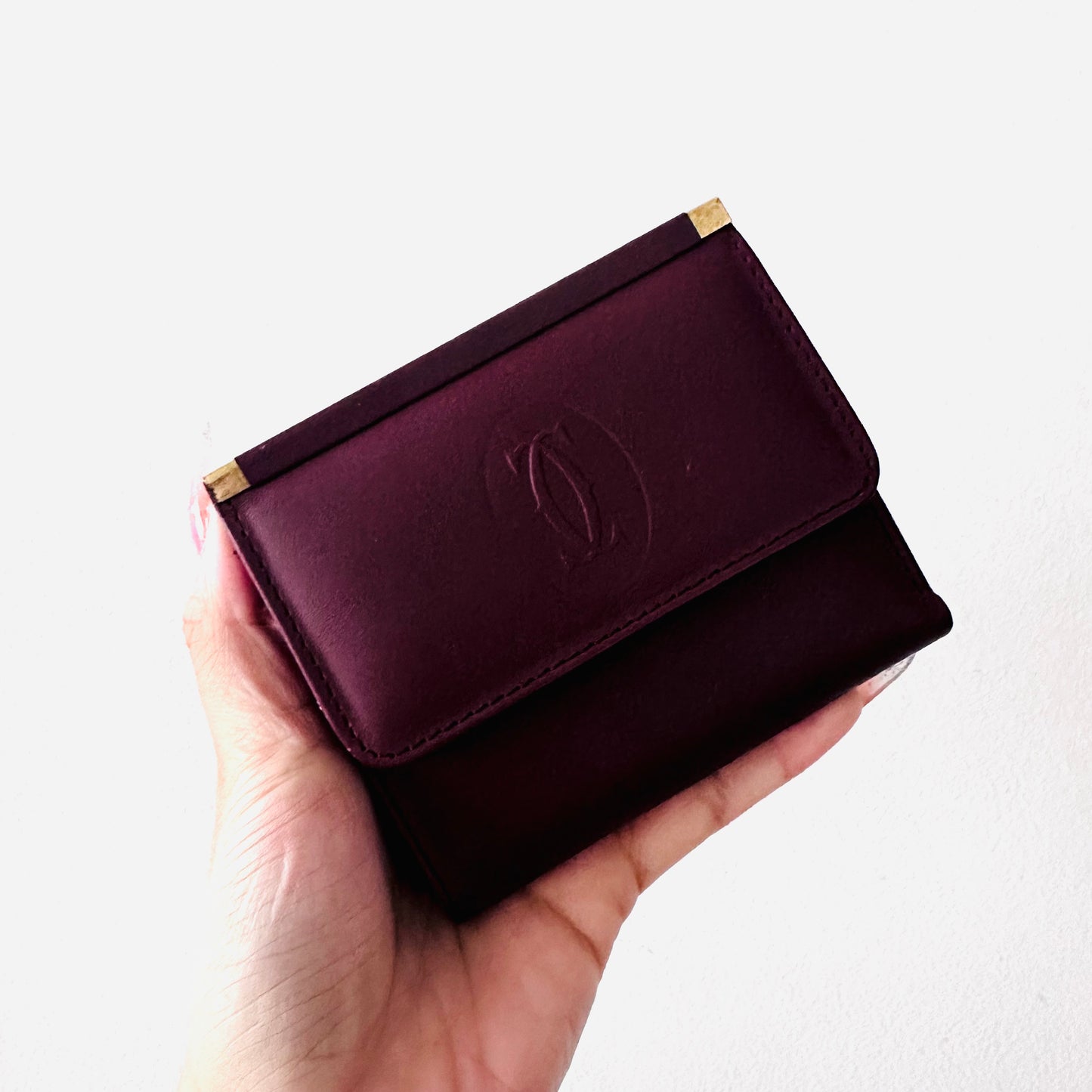Cartier Must / Mast de Cartier Maroon GHW Smooth Leather Bifold Compact Wallet