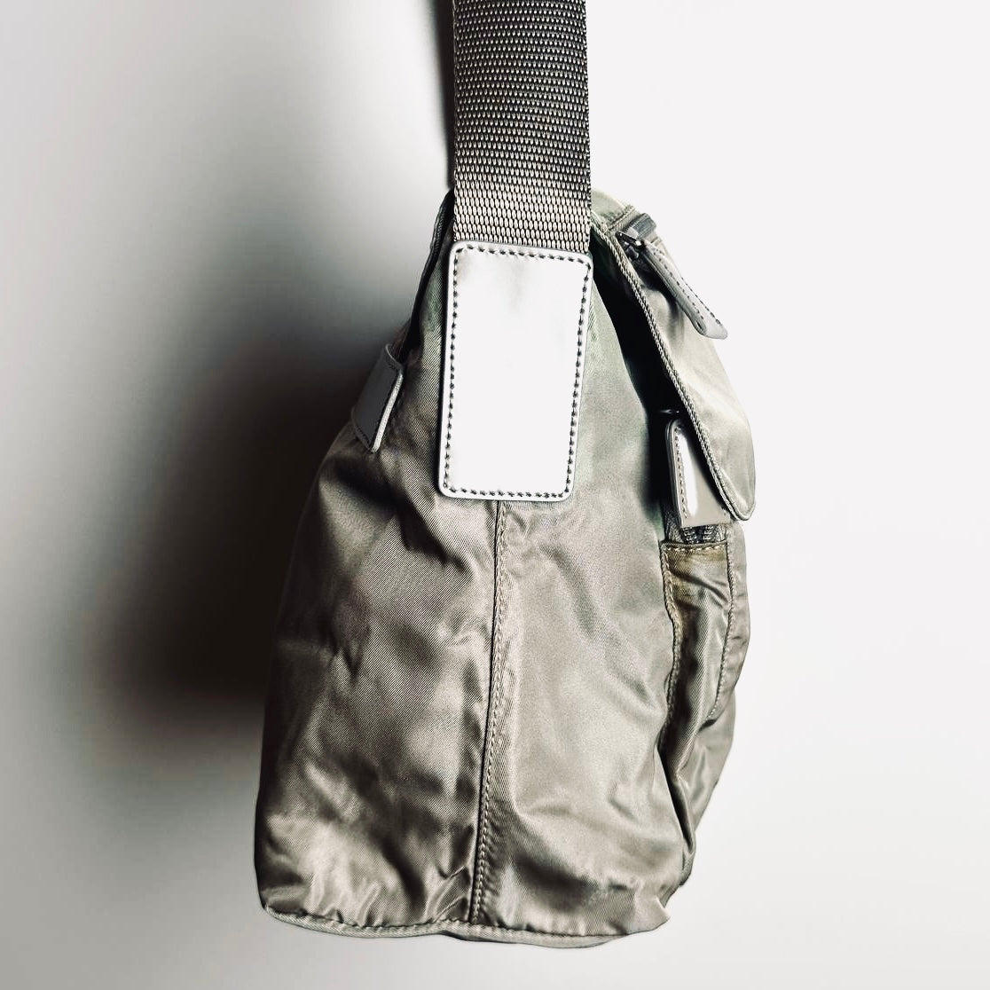 Prada Sage Green Khaki Tessuto Monogram Logo Nylon & Leather Flap Shoulder Sling Bag
