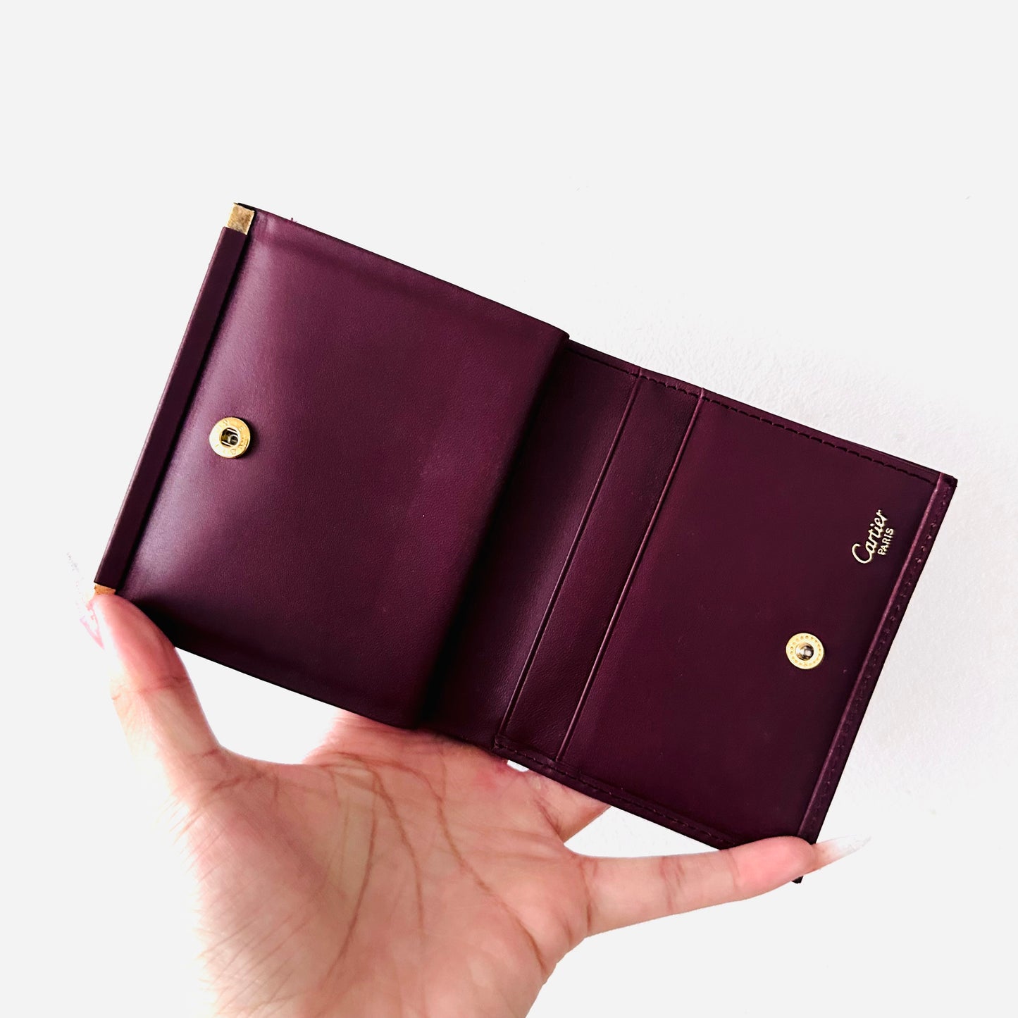 Cartier Must / Mast de Cartier Maroon GHW Smooth Leather Bifold Compact Wallet