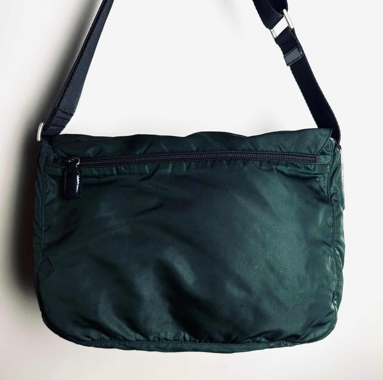 Prada Jade Green Tessuto Monogram Logo Nylon & Leather Flap Shoulder Sling Messenger Bag