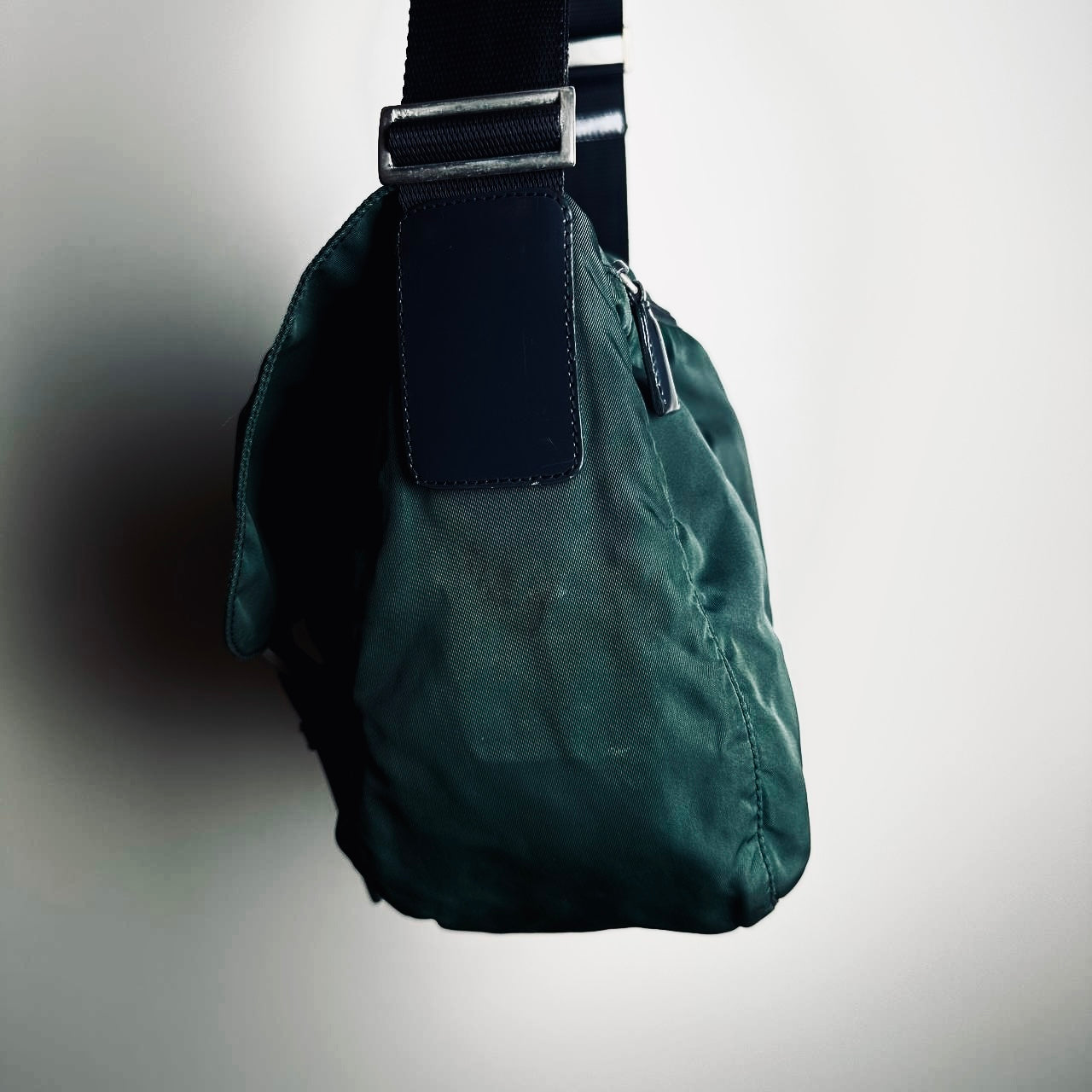 Prada Jade Green Tessuto Monogram Logo Nylon & Leather Flap Shoulder Sling Messenger Bag