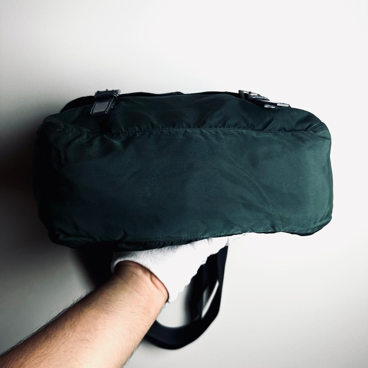 Prada Jade Green Tessuto Monogram Logo Nylon & Leather Flap Shoulder Sling Messenger Bag