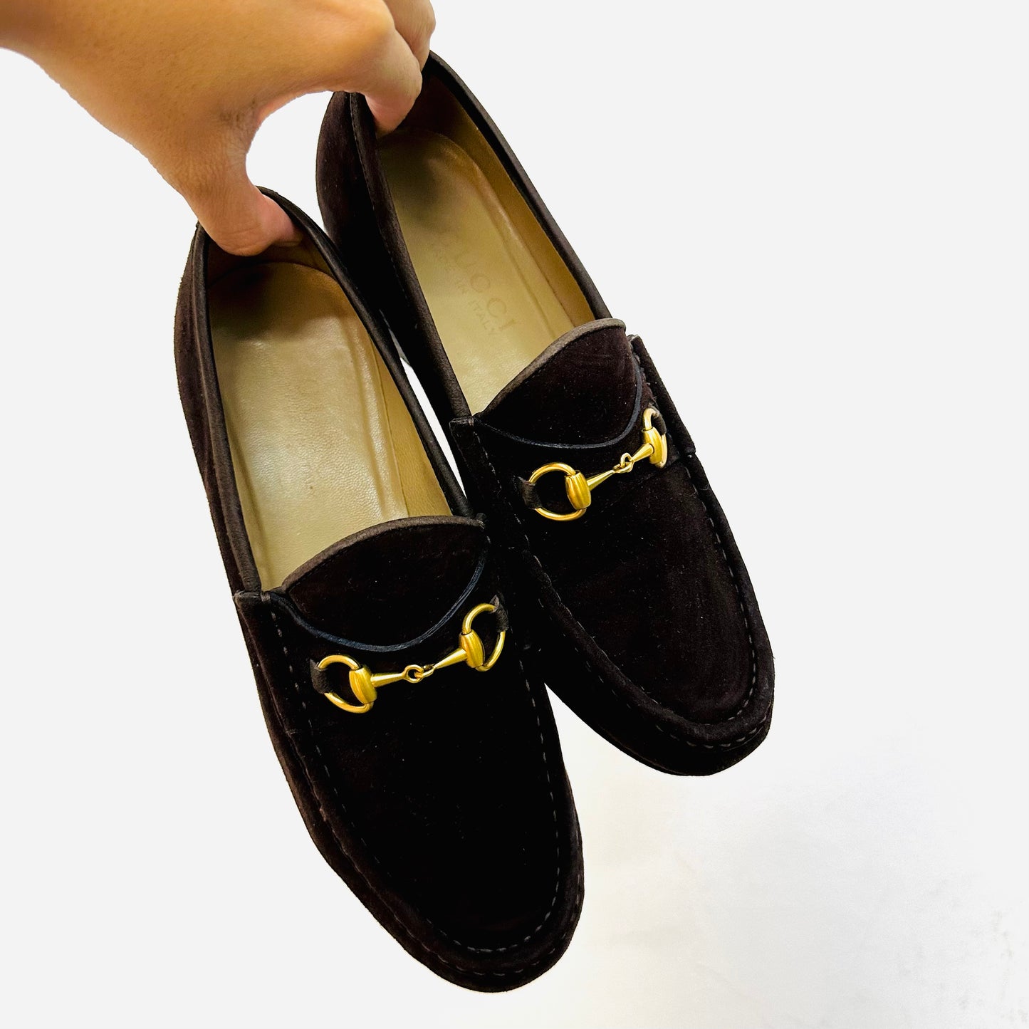 Gucci Horsebit Dark Brown GHW Suede Monogram Logo Loafers Shoes