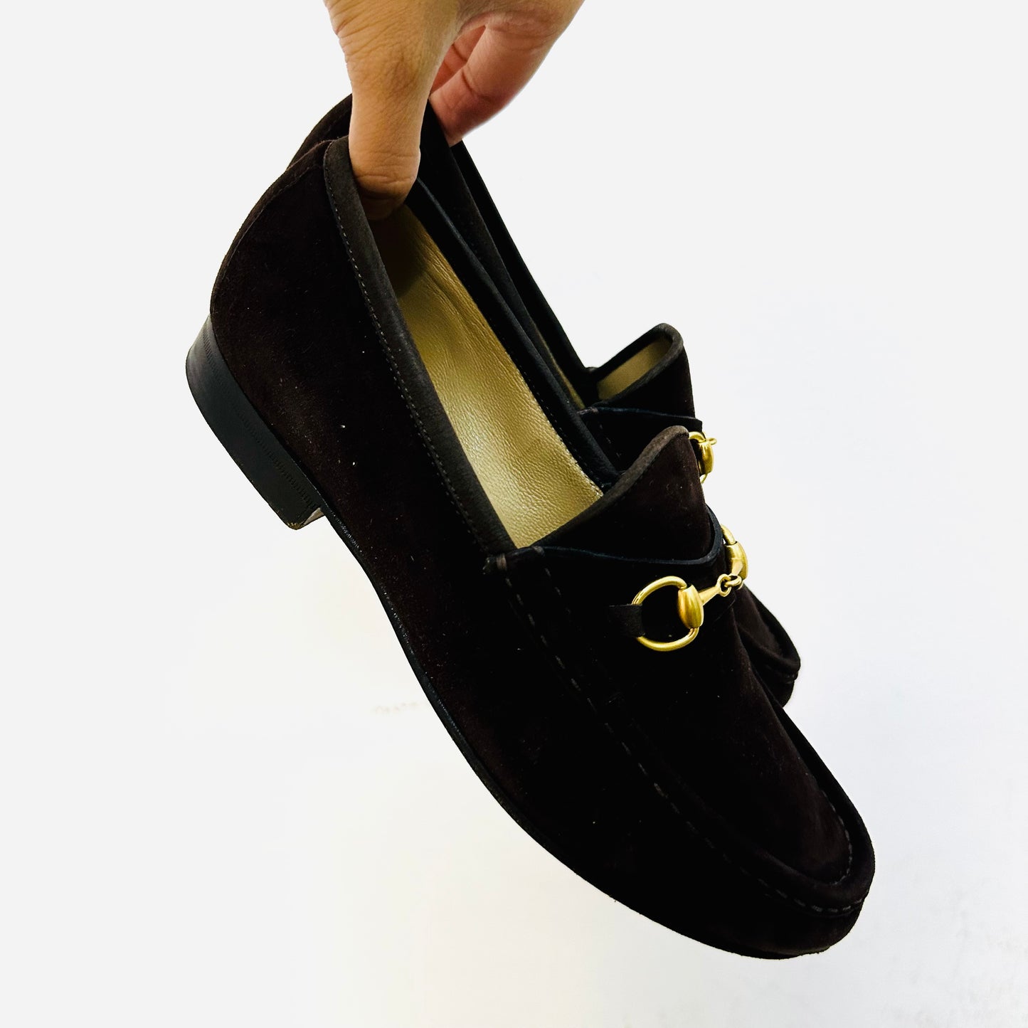 Gucci Horsebit Dark Brown GHW Suede Monogram Logo Loafers Shoes