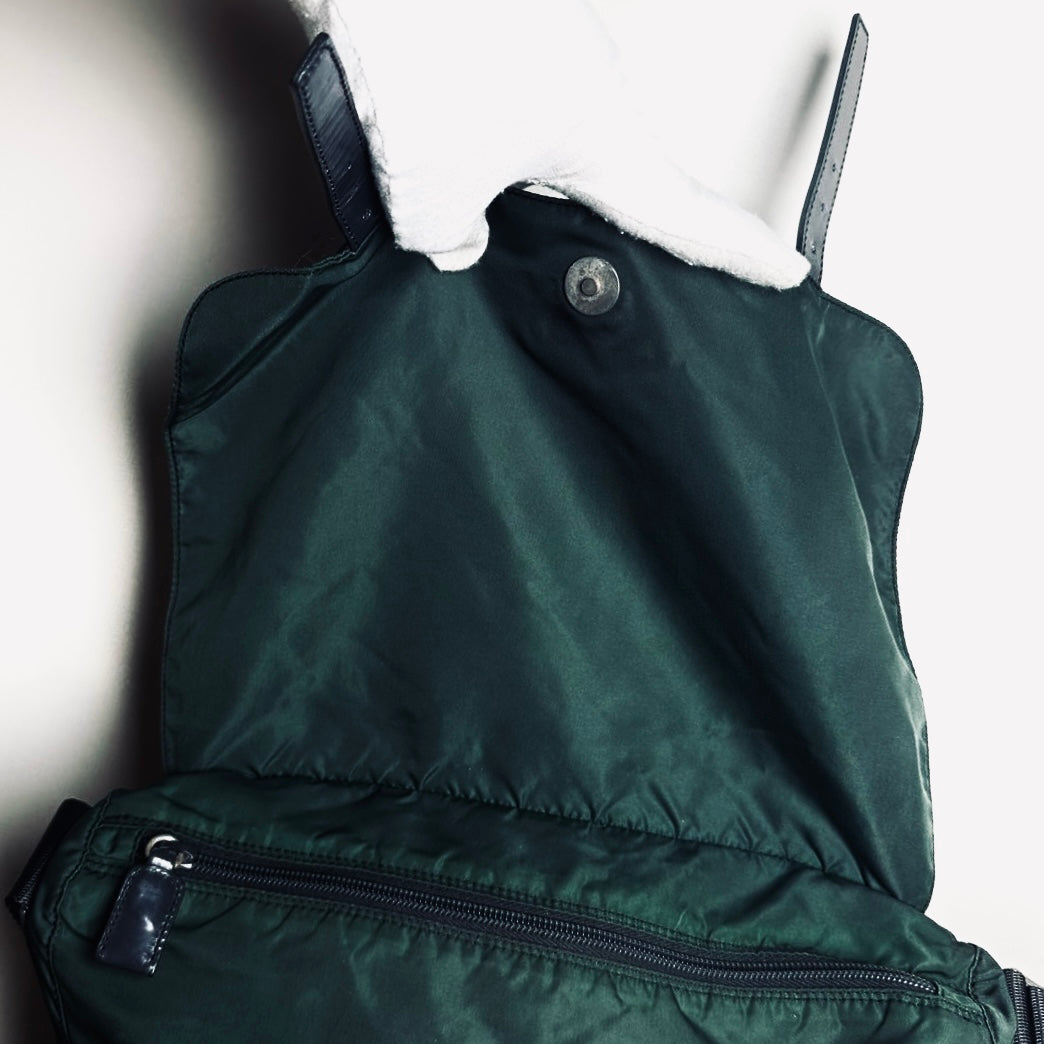 Prada Jade Green Tessuto Monogram Logo Nylon & Leather Flap Shoulder Sling Messenger Bag
