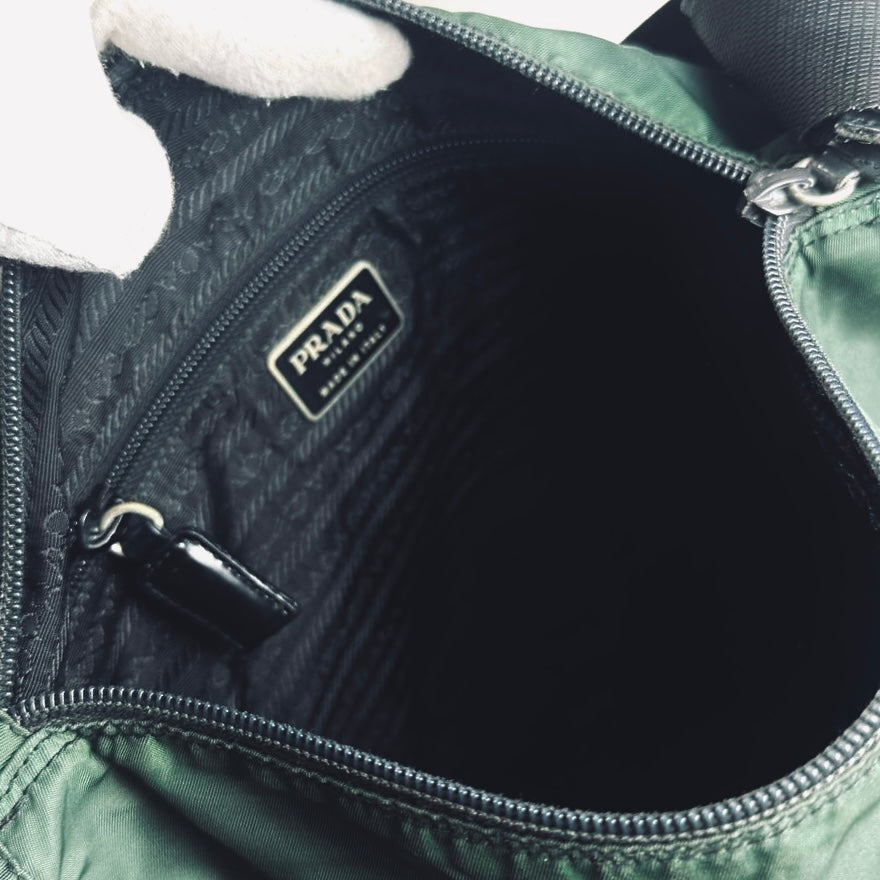 Prada Jade Green Tessuto Monogram Logo Nylon & Leather Flap Shoulder Sling Messenger Bag