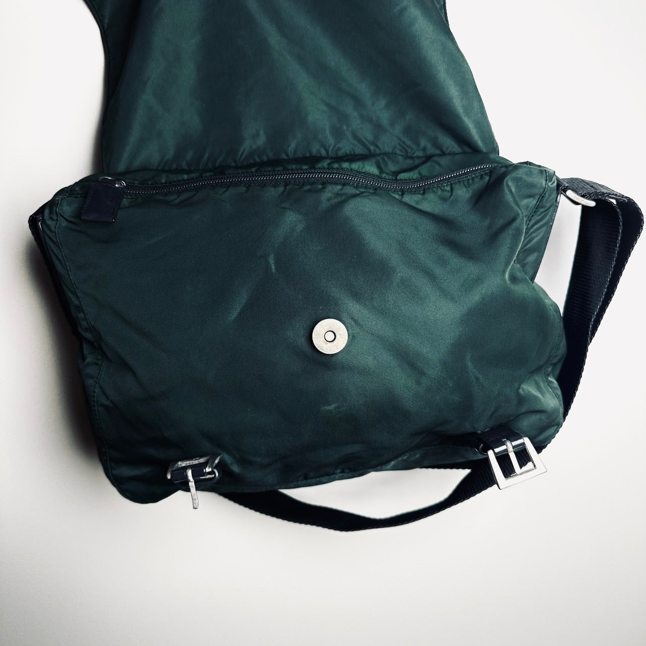 Prada Jade Green Tessuto Monogram Logo Nylon & Leather Flap Shoulder Sling Messenger Bag