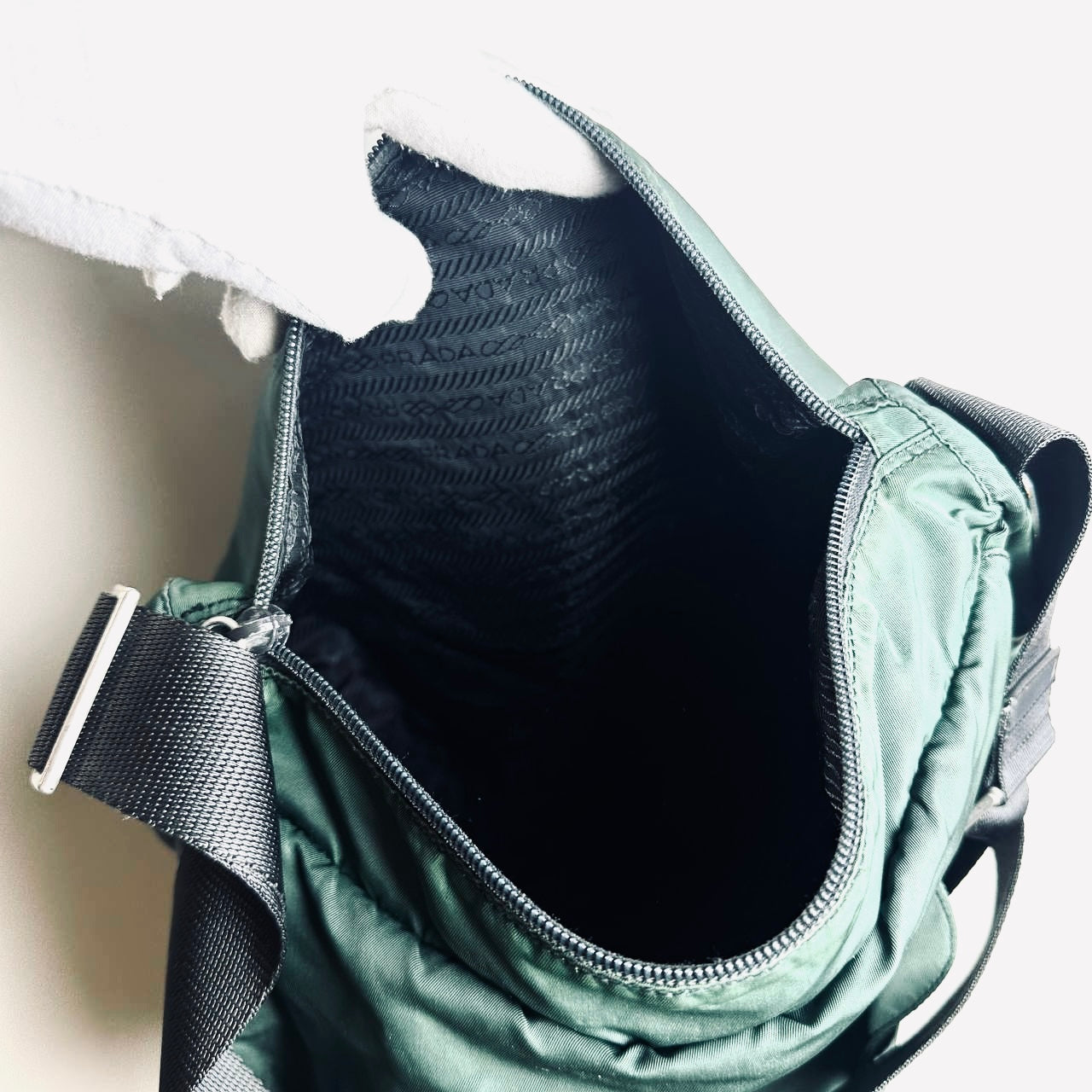 Prada Jade Green Tessuto Monogram Logo Nylon & Leather Flap Shoulder Sling Messenger Bag