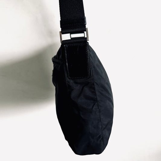 Prada Black Classic Logo Vela Sport Nylon & Leather Camera Shoulder Sling Bag