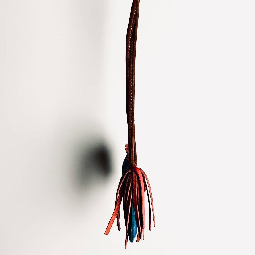 Hermes Rodeo PM Milo Lambskin Bag Charm Tri Colour Rouge Sellier / Bleu De France / Cornelian Feu