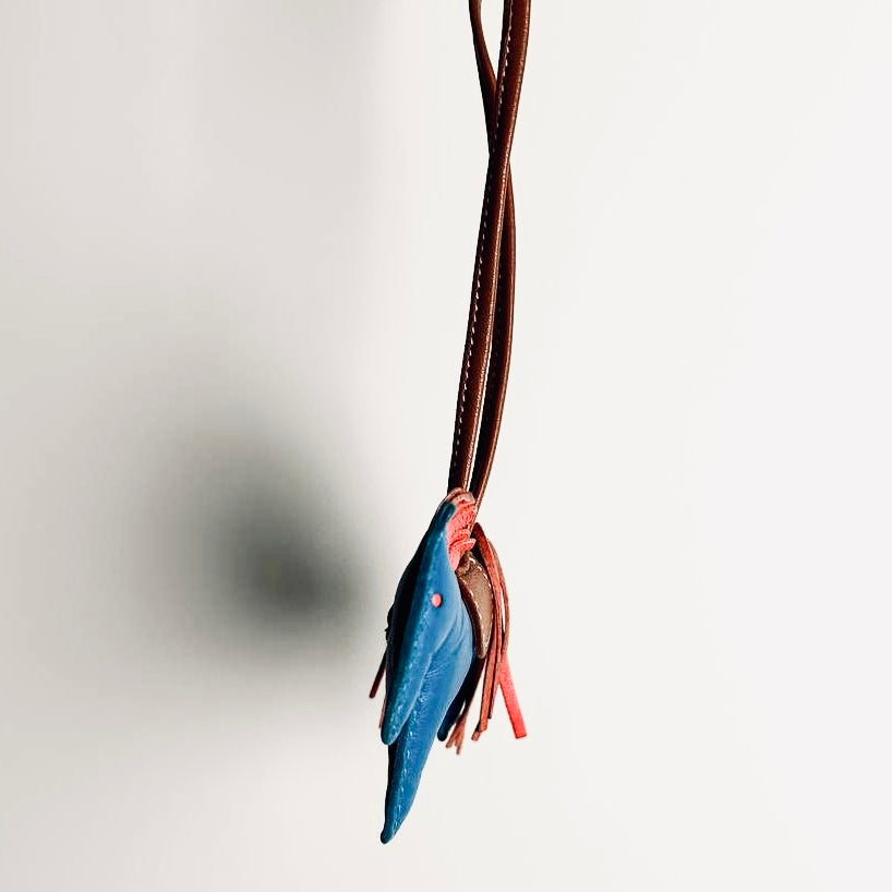 Hermes Rodeo PM Milo Lambskin Bag Charm Tri Colour Rouge Sellier / Bleu De France / Cornelian Feu