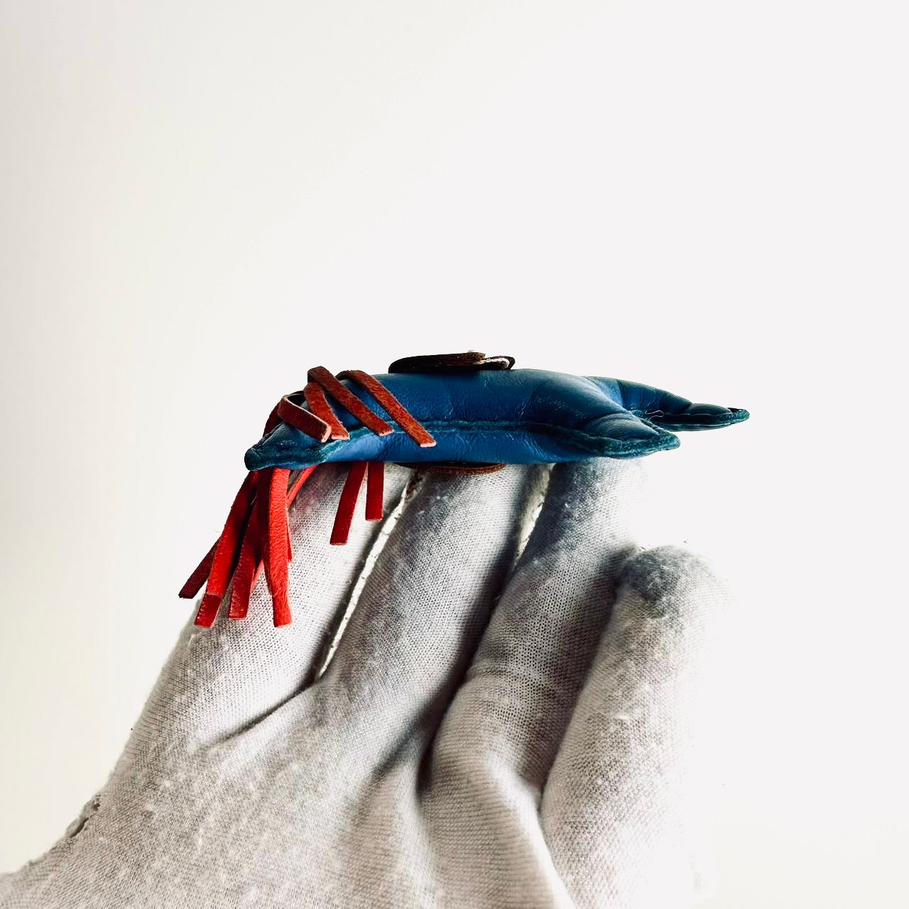 Hermes Rodeo PM Milo Lambskin Bag Charm Tri Colour Rouge Sellier / Bleu De France / Cornelian Feu