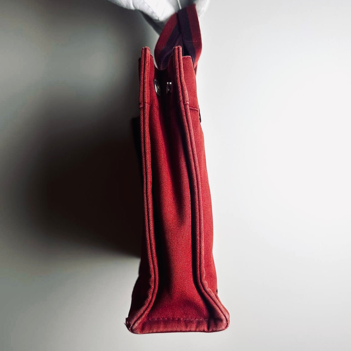 Hermes Herline PM Maroon Red Fourre Fool Toile Structured Shopper Tote Bag