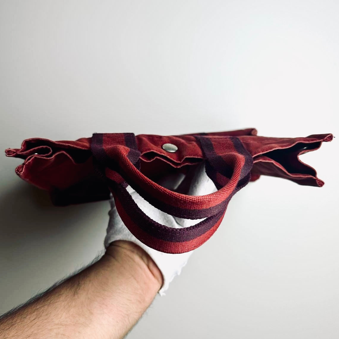 Hermes Herline PM Maroon Red Fourre Fool Toile Structured Shopper Tote Bag