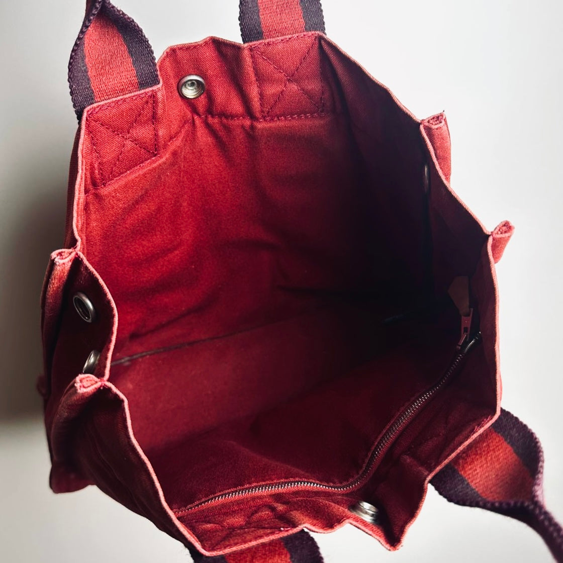Hermes Herline PM Maroon Red Fourre Fool Toile Structured Shopper Tote Bag