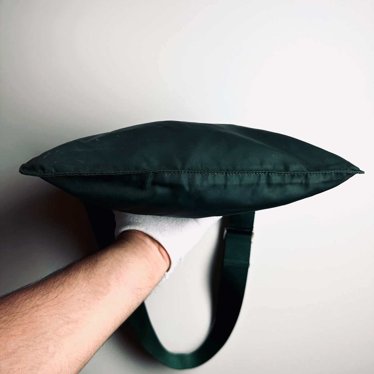 Prada Tessuto Dark Green Monogram Logo Nylon Shoulder Sling Bag