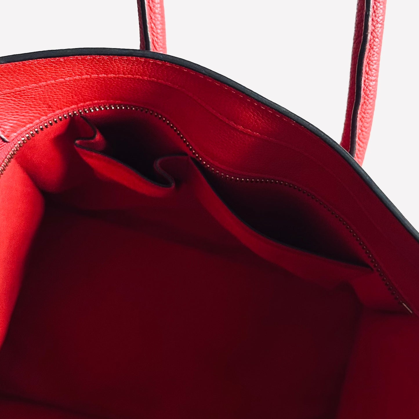 Celine Deep Rouge Red GHW Mini Luggage Logo Drummed Calfskin Top Handle Shoulder Tote Bag