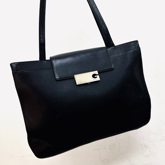 Givenchy Black Monogram Logo Flap Leather Shoulder Shopper Tote Bag