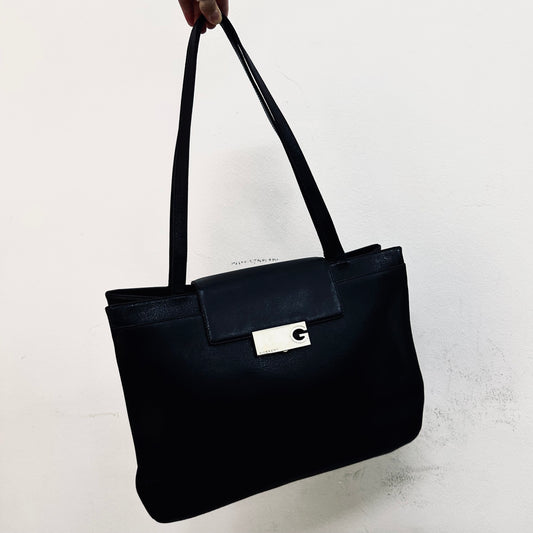 Givenchy Black Monogram Logo Flap Leather Shoulder Shopper Tote Bag