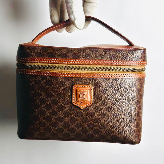 Celine Triomphe Macadam Monogram Logo GHW Vintage Vanity Case Top Handle Bag