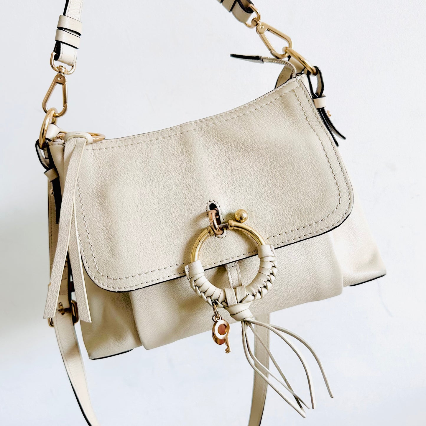 See By Chloe Small Joan Cream White GHW 2-Way Leather Top Handle Shoulder Sling Bag