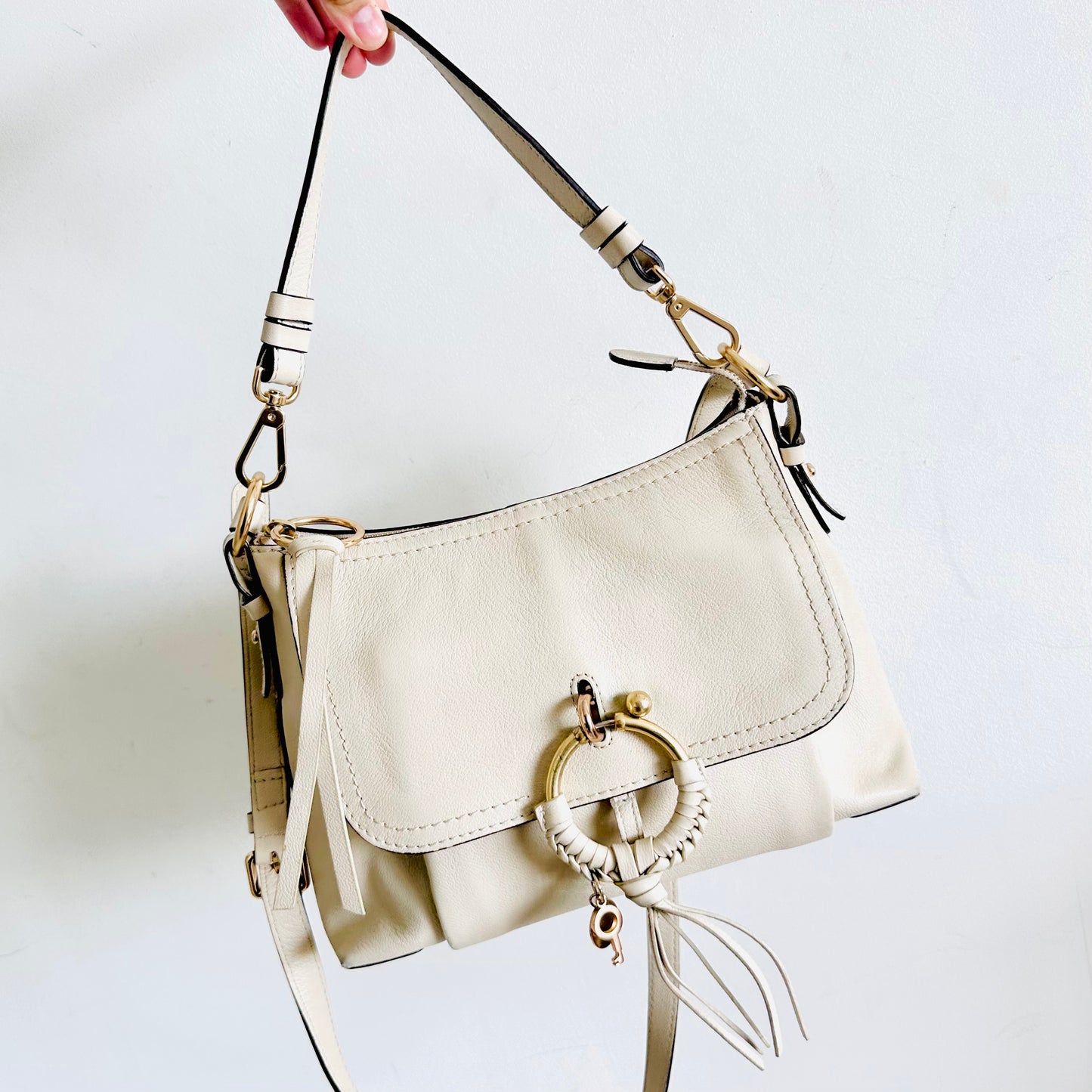 See By Chloe Small Joan Cream White GHW 2-Way Leather Top Handle Shoulder Sling Bag