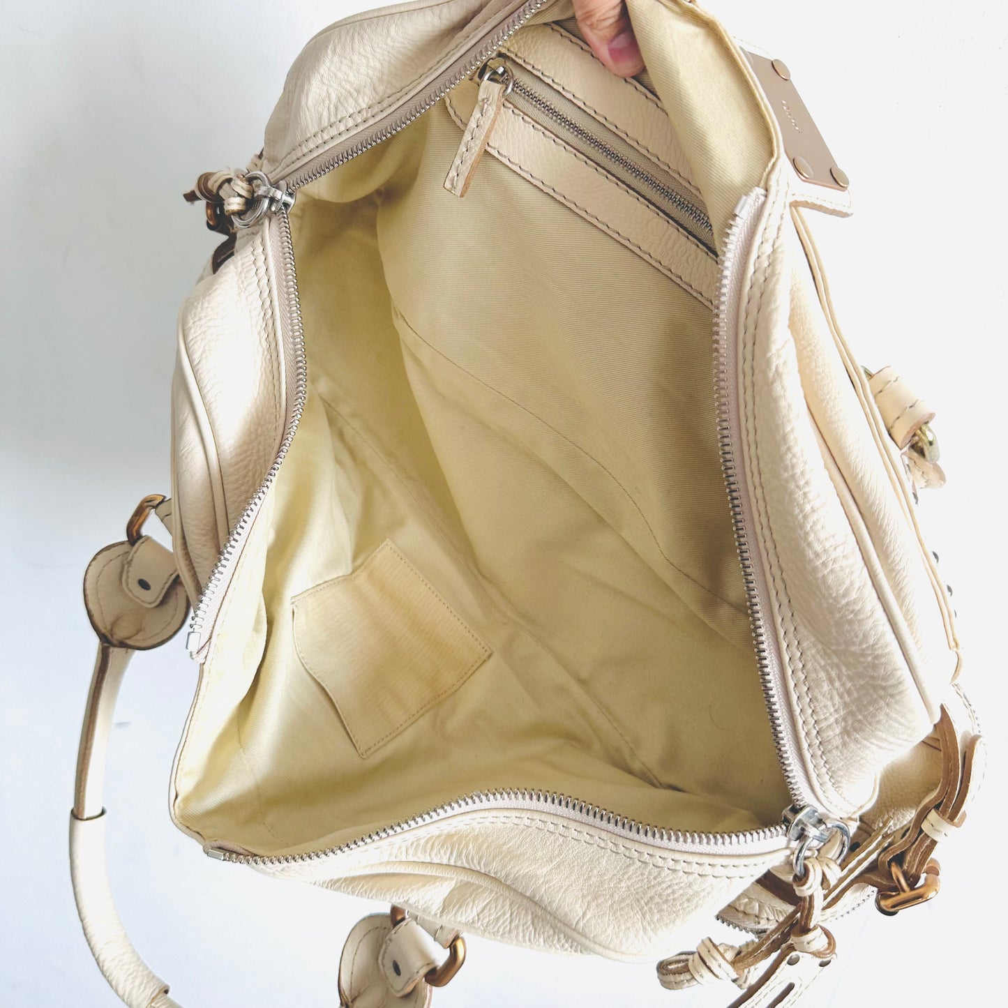 Chloe Paddington Cream White GHW Classic Leather Zip Shoulder Tote Bag
