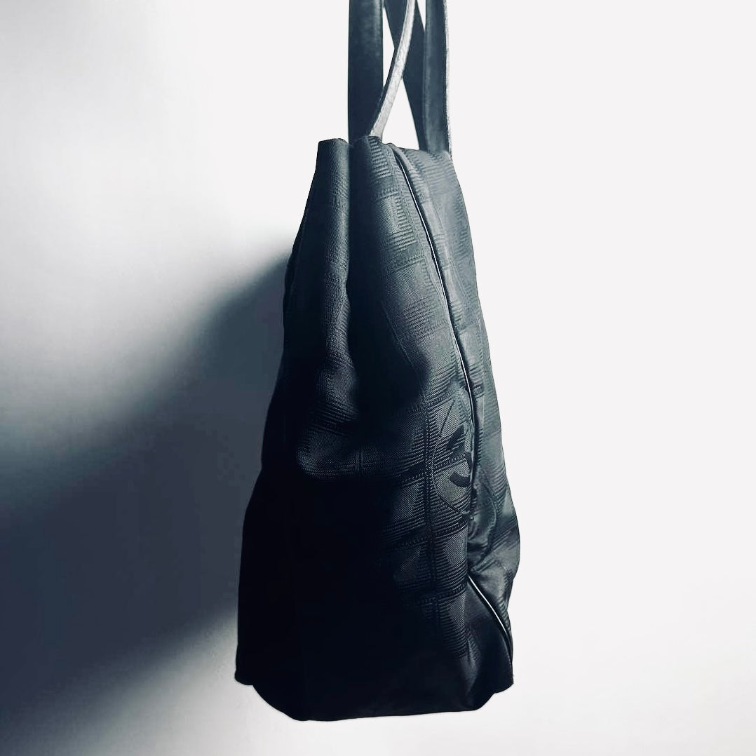 Chanel Black Travel Line Quilted Jacquard CC Monogram Logo Shoulder Shopper Tote Bag 7s