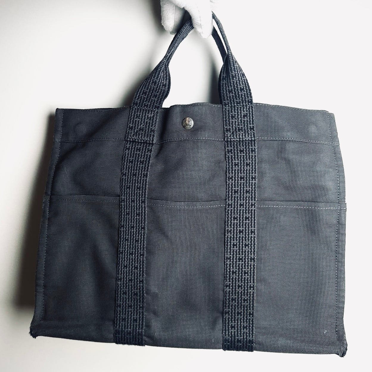 Hermes Black / Dark Grey Herline Fourre Fool Toile MM Structured Shopper Tote Bag