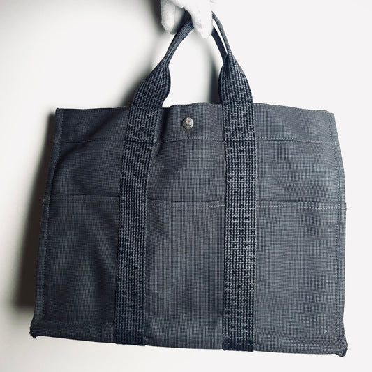 Hermes Black / Dark Grey Herline Fourre Fool Toile MM Structured Shopper Tote Bag