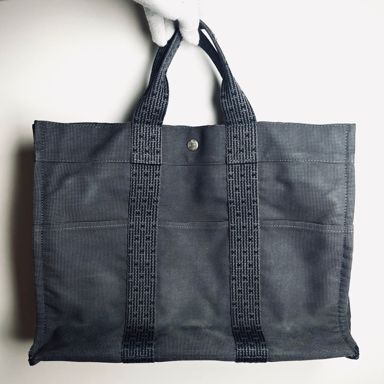 Hermes Black / Dark Grey Herline Fourre Fool Toile MM Structured Shopper Tote Bag