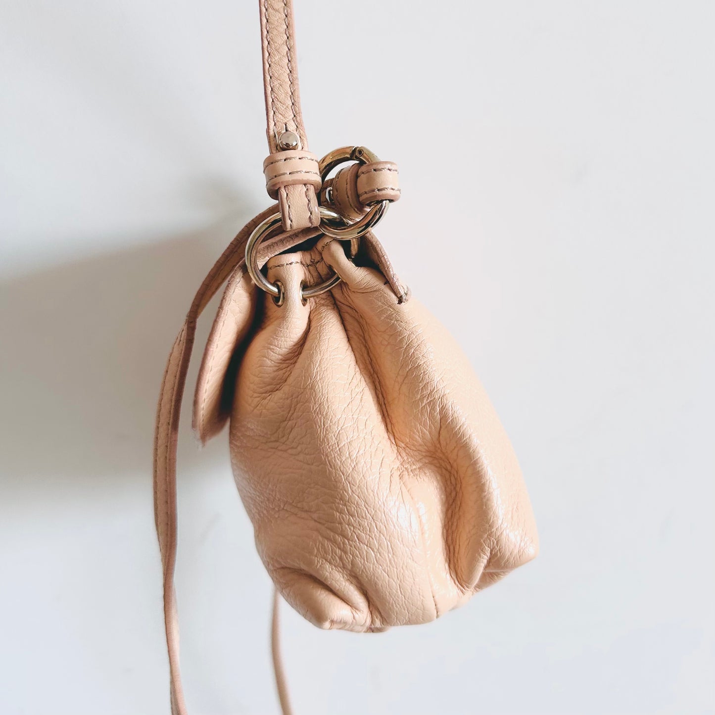 Chloe Lily Pale Blush Pink Bow Monogram Logo Pebbled Leather Top Handle Flap Shoulder Sling Bag