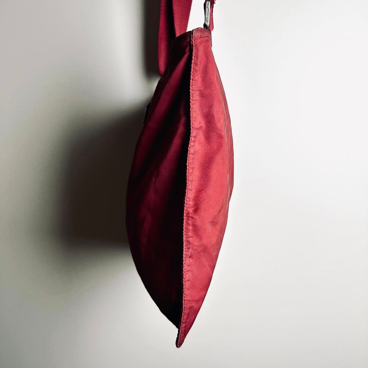 Prada Maroon Red Tessuto Nylon Monogram Logo Shoulder Sling Bag