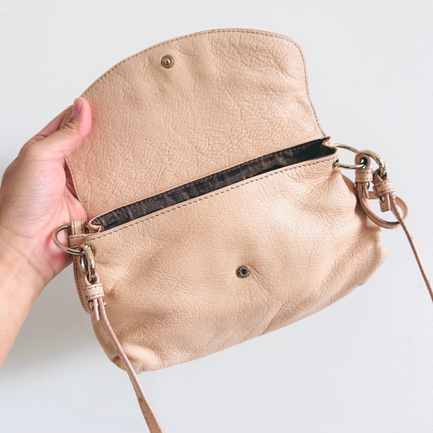 Chloe Lily Pale Blush Pink Bow Monogram Logo Pebbled Leather Top Handle Flap Shoulder Sling Bag