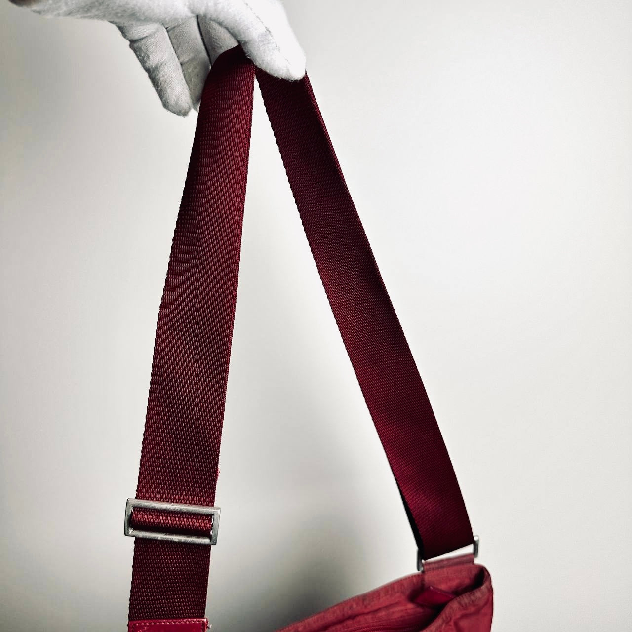 Prada Maroon Red Tessuto Nylon Monogram Logo Shoulder Sling Bag