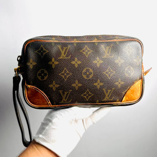 Louis Vuitton LV Marly Dragonne Monogram Logo GHW Vintage Wrislet Clutch Case Pouch