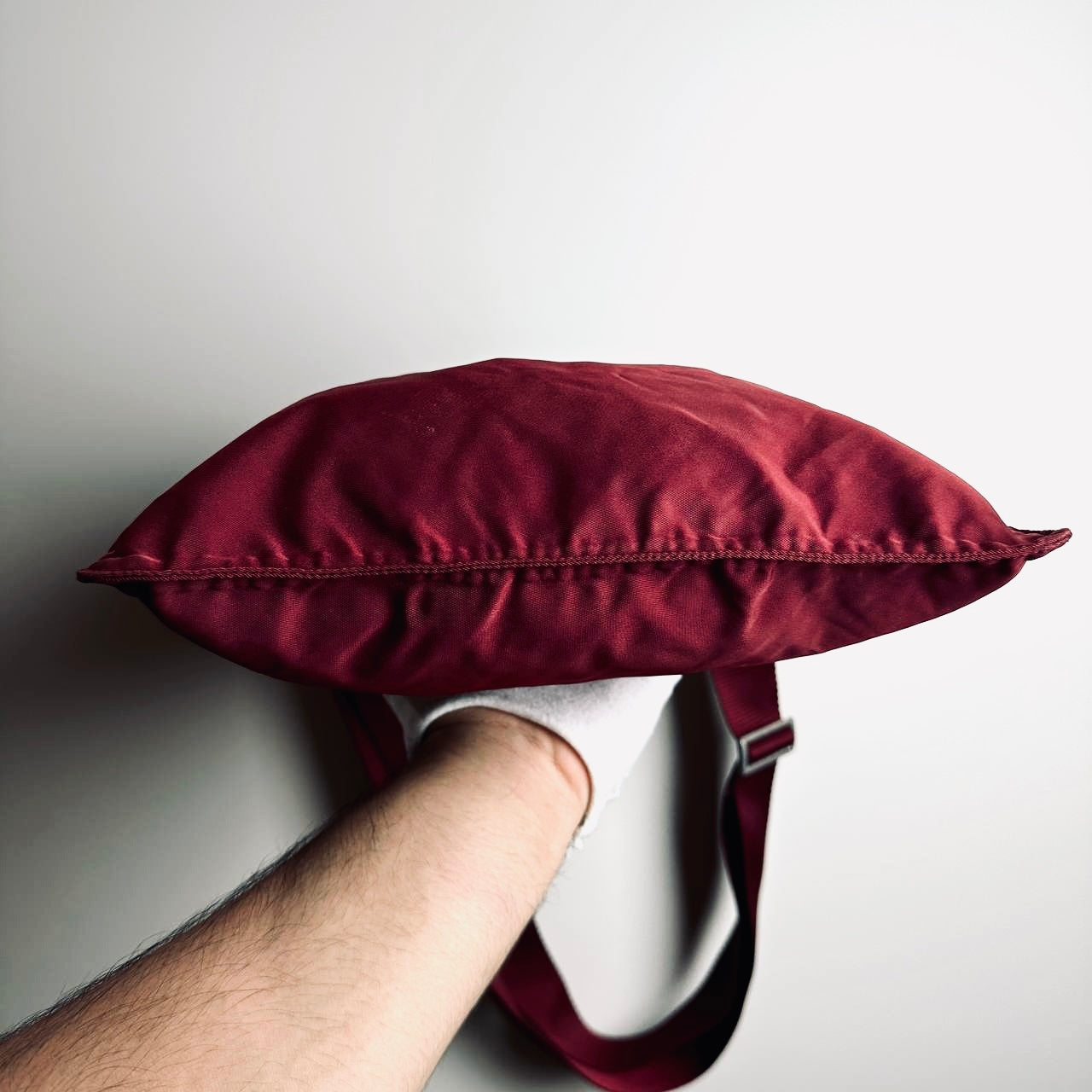 Prada Maroon Red Tessuto Nylon Monogram Logo Shoulder Sling Bag