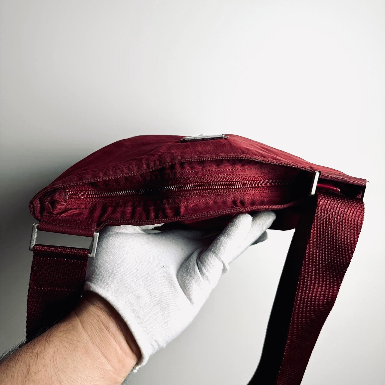 Prada Maroon Red Tessuto Nylon Monogram Logo Shoulder Sling Bag