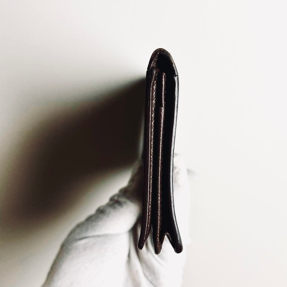 Louis Vuitton LV Porte Yen Brazza Damier Ebene DE Monogram Logo Long Bifold Flap Slim Wallet