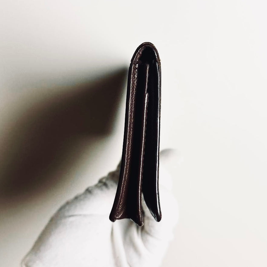 Louis Vuitton LV Porte Yen Brazza Damier Ebene DE Monogram Logo Long Bifold Flap Slim Wallet