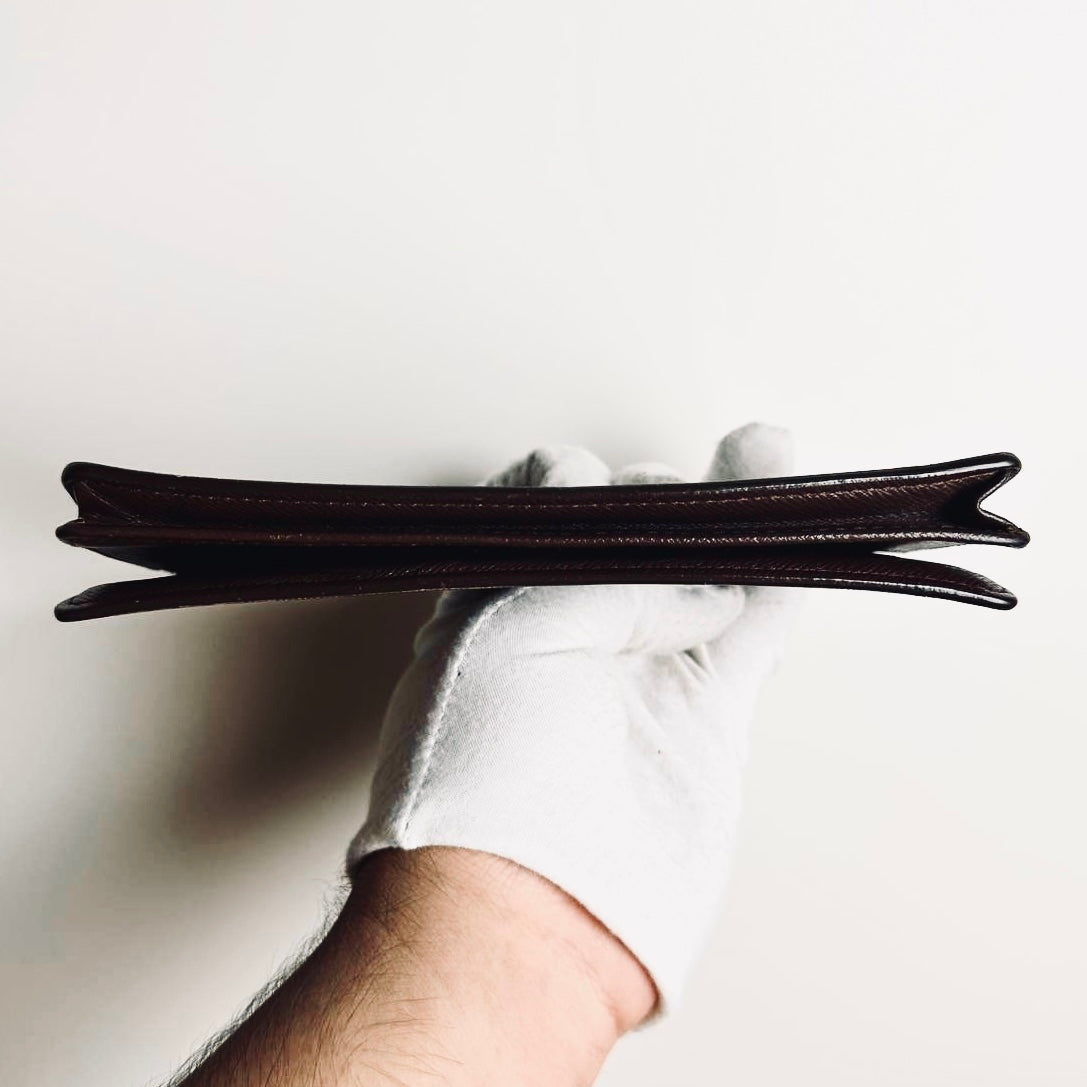 Louis Vuitton LV Porte Yen Brazza Damier Ebene DE Monogram Logo Long Bifold Flap Slim Wallet