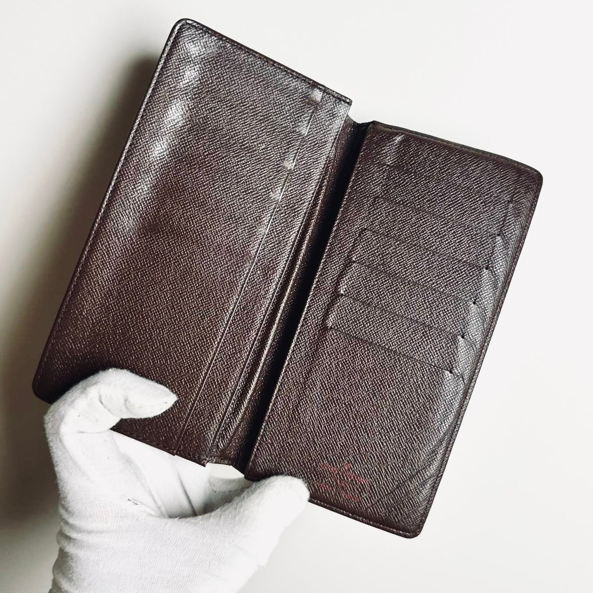 Louis Vuitton LV Porte Yen Brazza Damier Ebene DE Monogram Logo Long Bifold Flap Slim Wallet