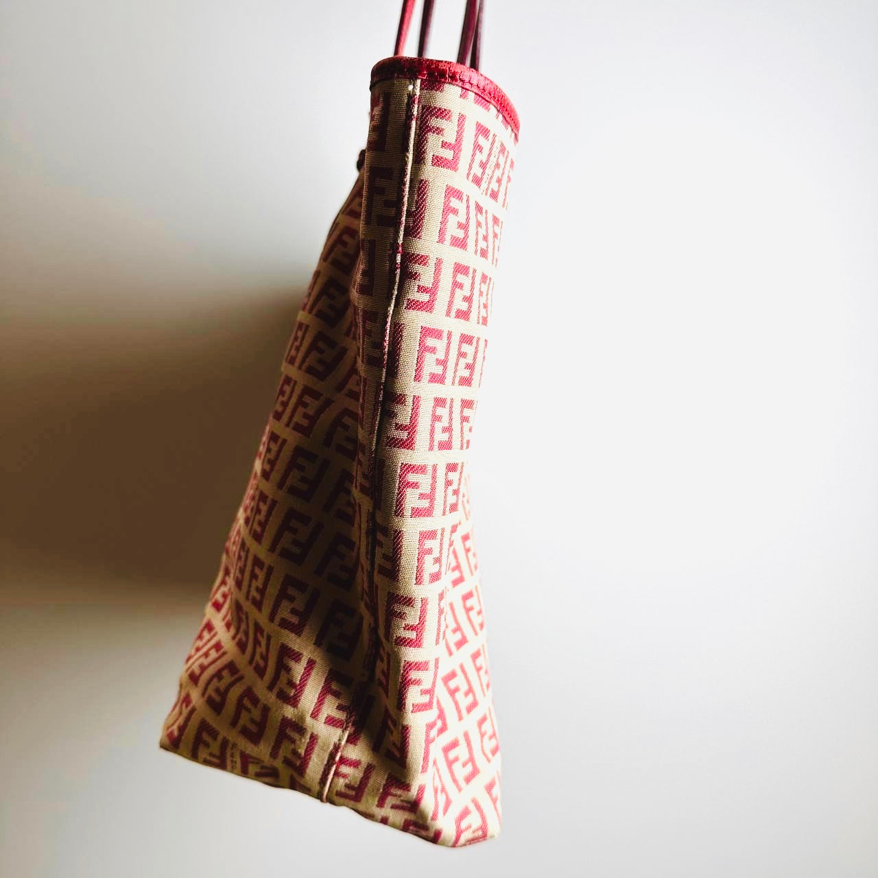 Fendi Zucca Red GHW FF Monogram Logo Shopper Shoulder Zucchino Tote Bag