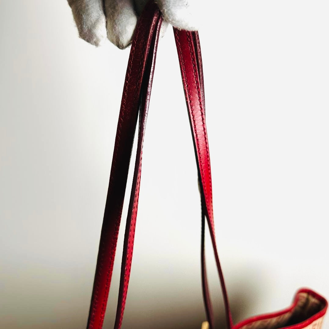 Fendi Zucca Red GHW FF Monogram Logo Shopper Shoulder Zucchino Tote Bag