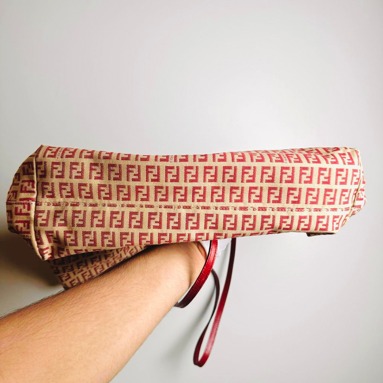 Fendi Zucca Red GHW FF Monogram Logo Shopper Shoulder Zucchino Tote Bag