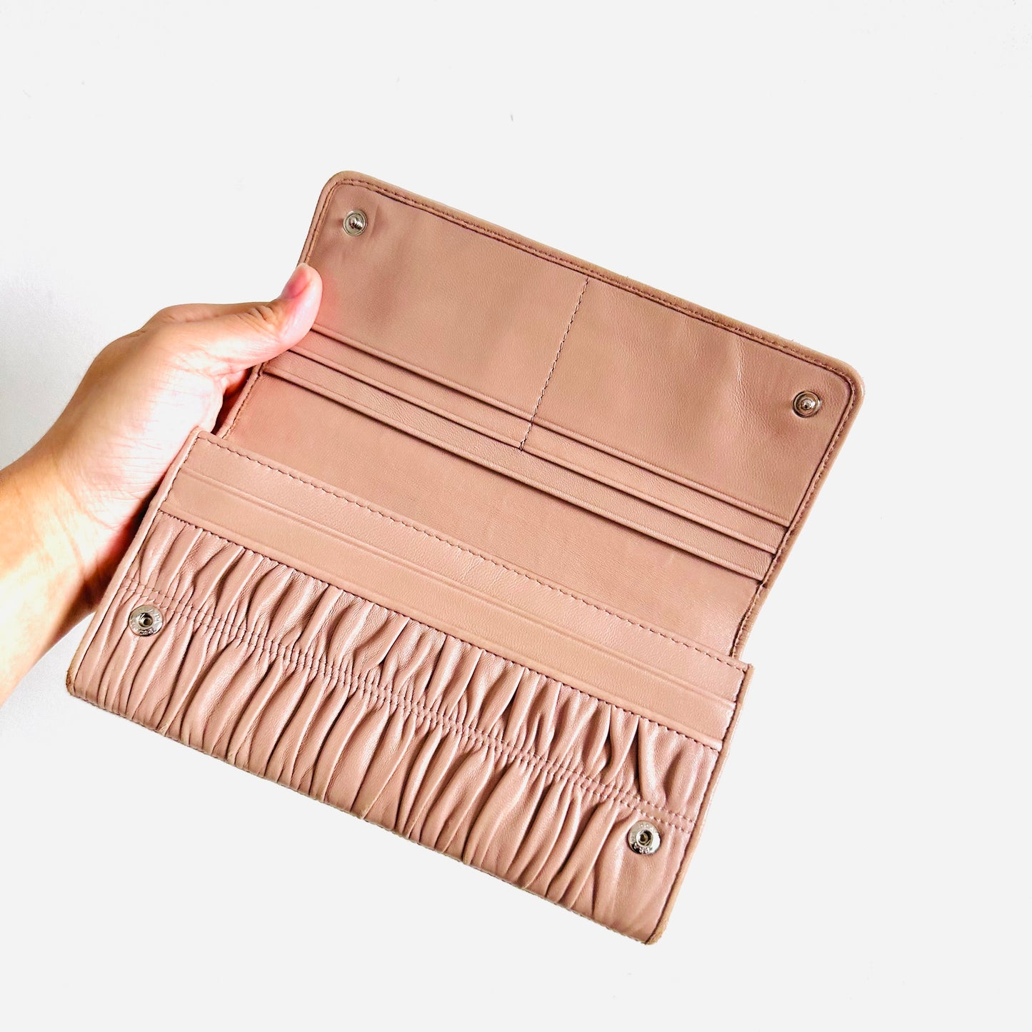 Prada Blush Pink GHW Gaufre Nappa Leather Monogram Logo Classic Continental Flap Long Wallet