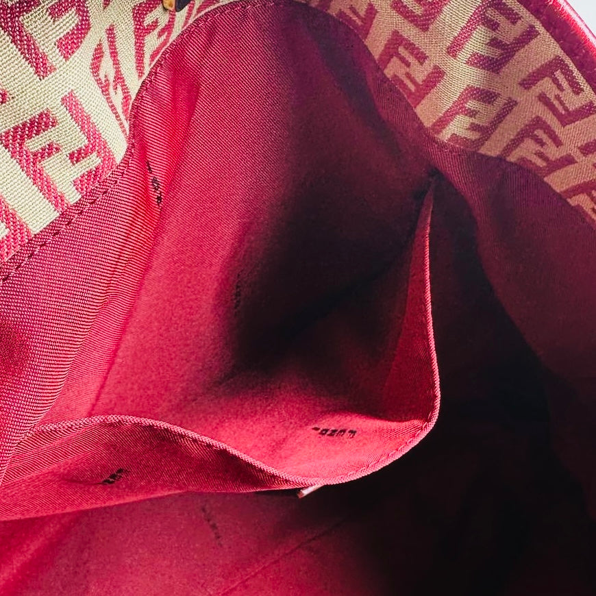 Fendi Zucca Red GHW FF Monogram Logo Shopper Shoulder Zucchino Tote Bag