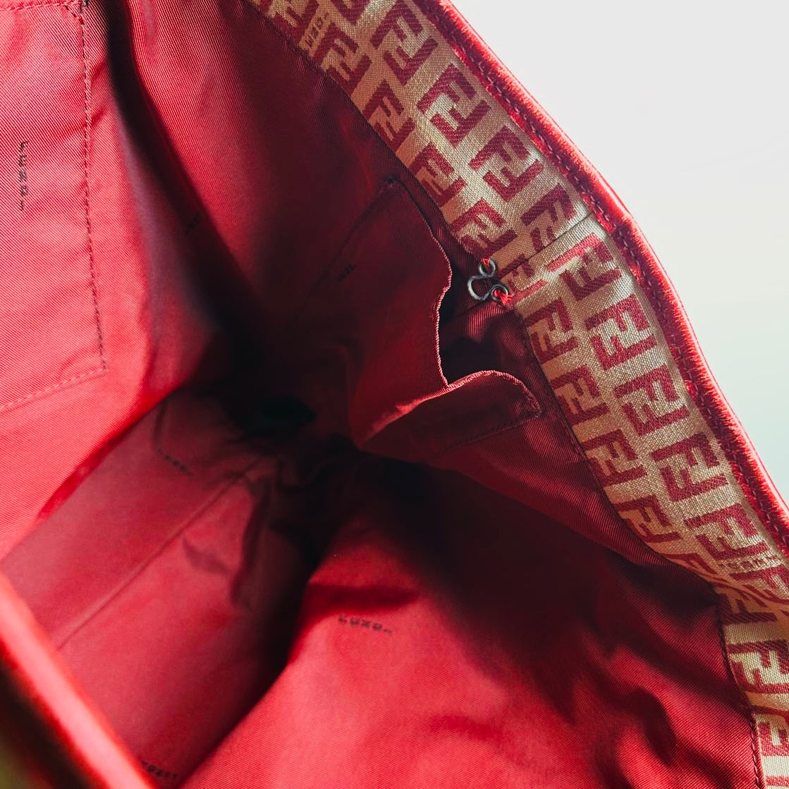 Fendi Zucca Red GHW FF Monogram Logo Shopper Shoulder Zucchino Tote Bag