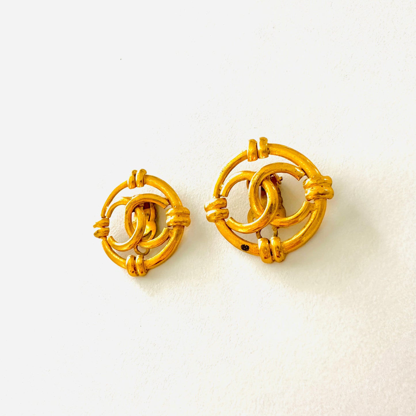 Chanel Large Giant CC Signature Logo Classic Gold Clip On Vintage Earrings