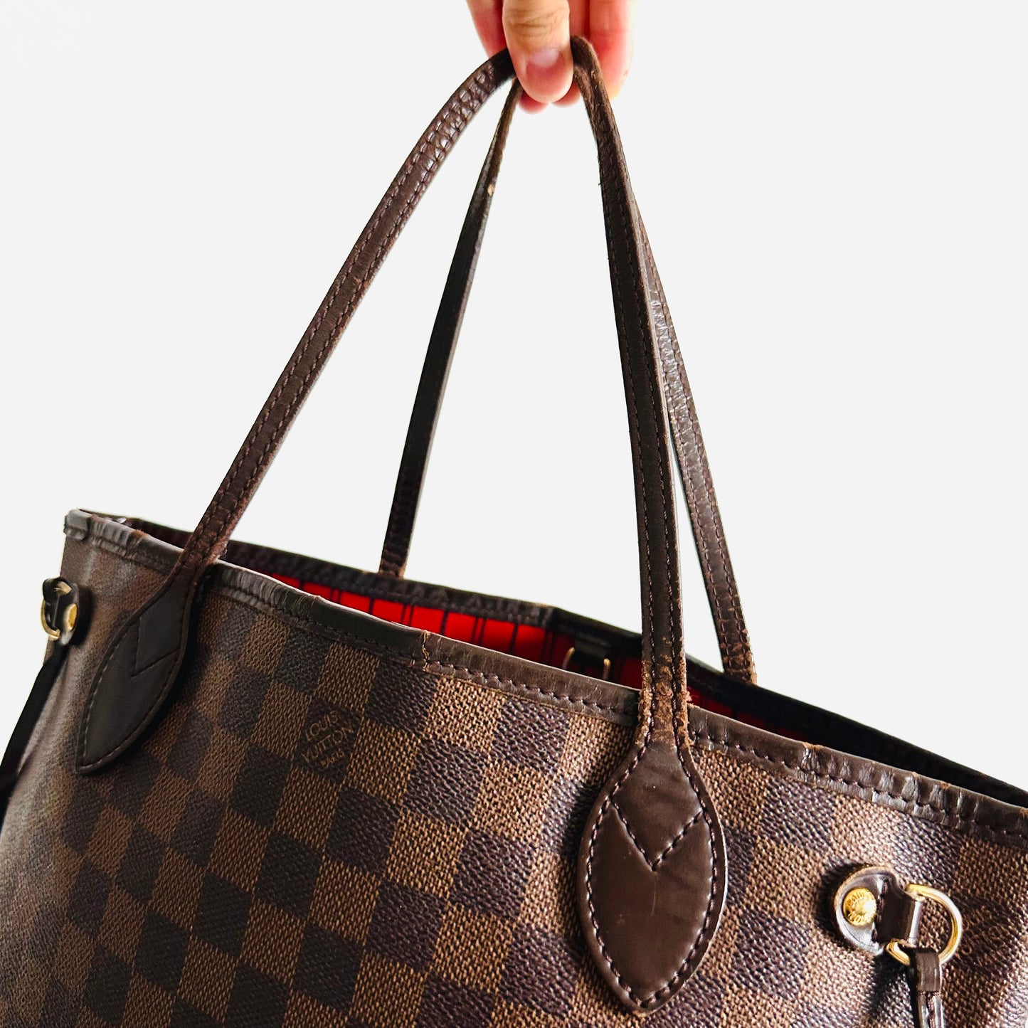 Louis Vuitton LV Neverfull PM DE Damier Ebene Monogram Logo GHW Neverfull PM Shoulder Shopper Tote Bag